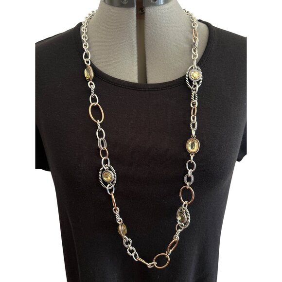 Premier Designs Hampton Necklace W/ Mixed Metal Detail & Yellow Accents 39" - Picture 1 of 4